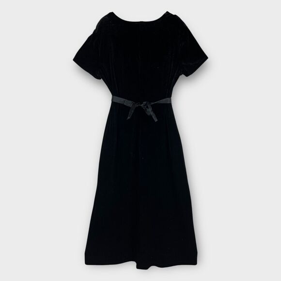90s Black Short Sleeve Maxi Belted Velvet Dress Evening Gothic Size 12 - Picture 3 of 9